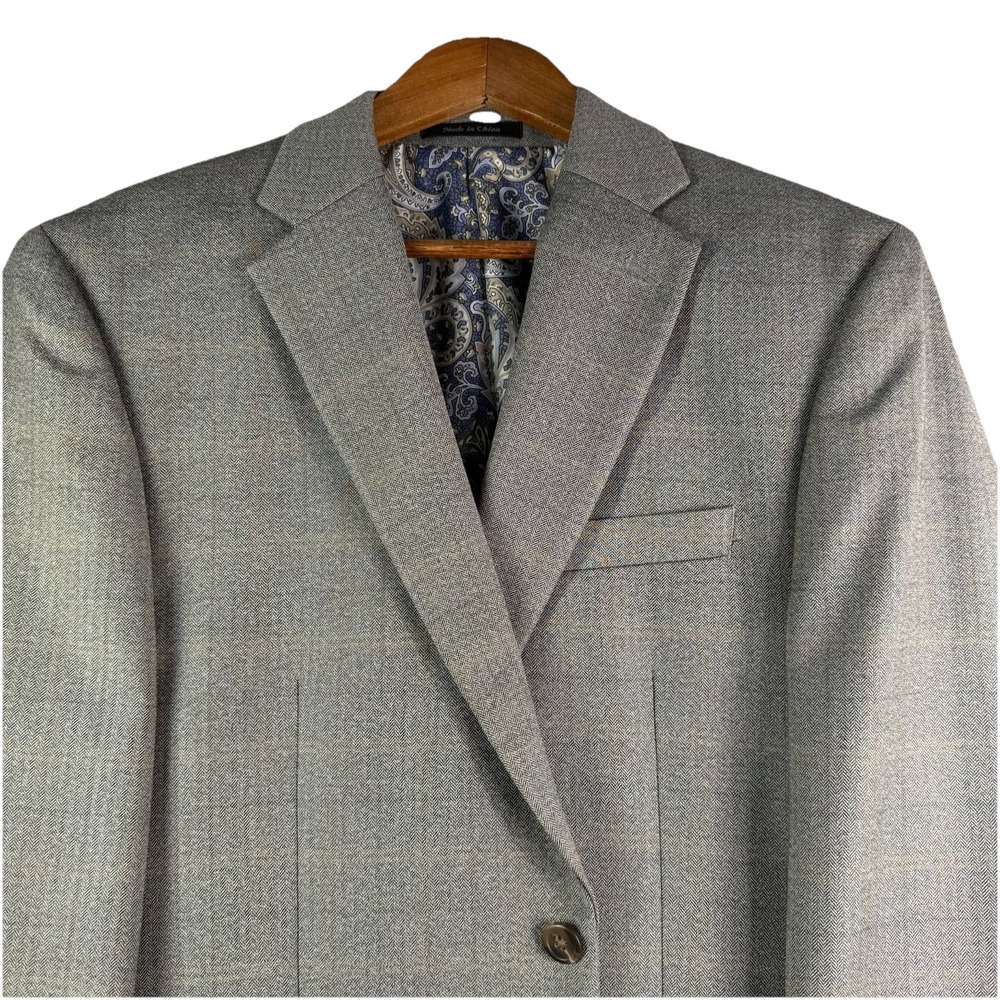Lauren Ralph Lauren Mens Gray Herringbone Blazer 40R Paisley Lining Sport Coat
